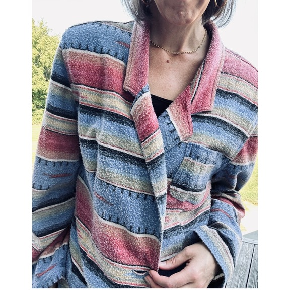 Vintage Stampede Southwest Stripe Fleece Jacket Western Boho 90s USA Made L - Picture 1 of 8